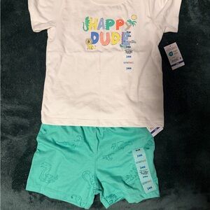 Garanimals White Tee with Colorful Print and Green Shorts